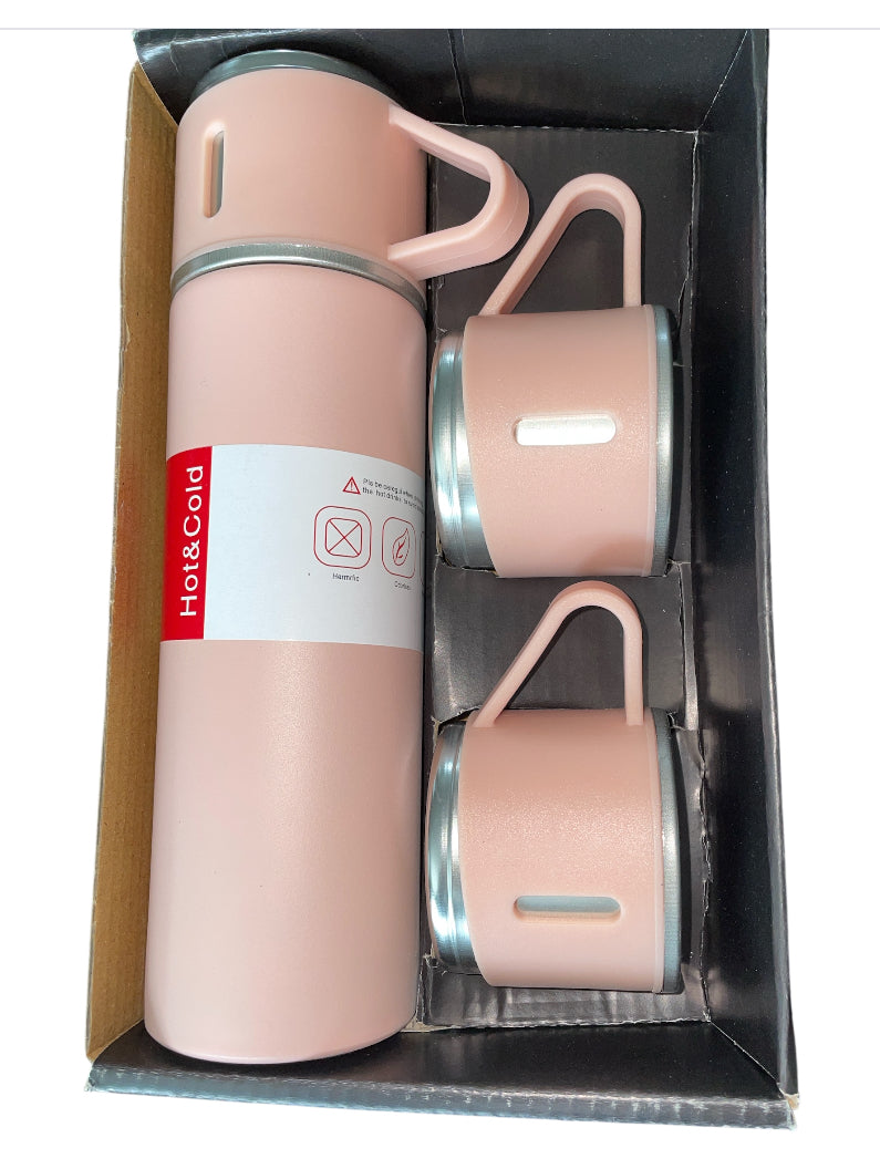 Vacuum Flask Thermos Set - Insulated Water Bottle 3 Cups Gift Set