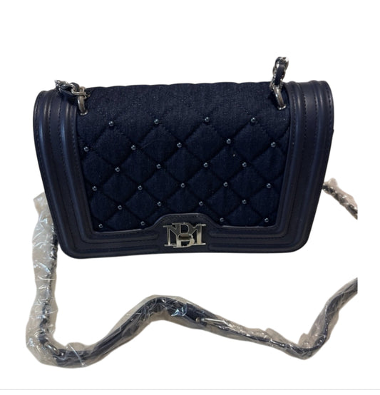 Badgley Mischka Denim Diamond Quilted Crossbody w/Matching Pearls