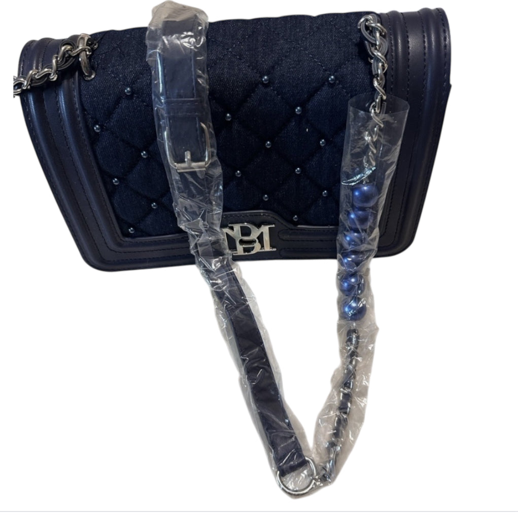 Badgley Mischka Denim Diamond Quilted Crossbody w/Matching Pearls