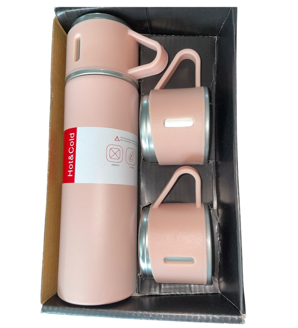 Vacuum Flask Thermos Set - Insulated Water Bottle 3 Cups Gift Set