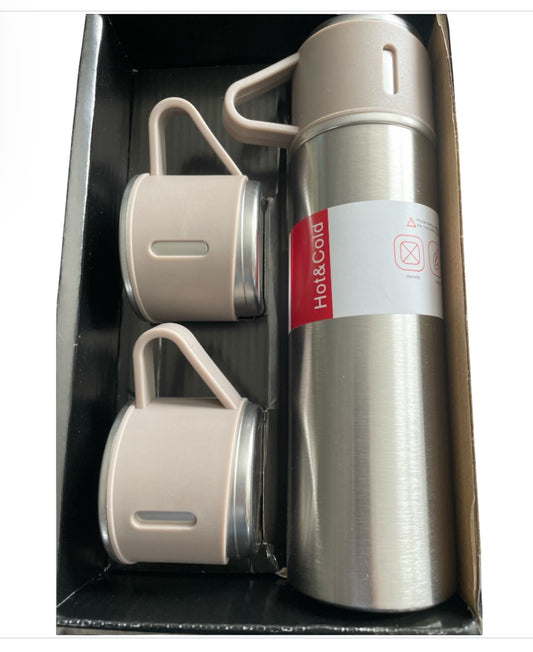 Vacuum Flask Thermos Set - Insulated Water Bottle 3 Cups Gift Set