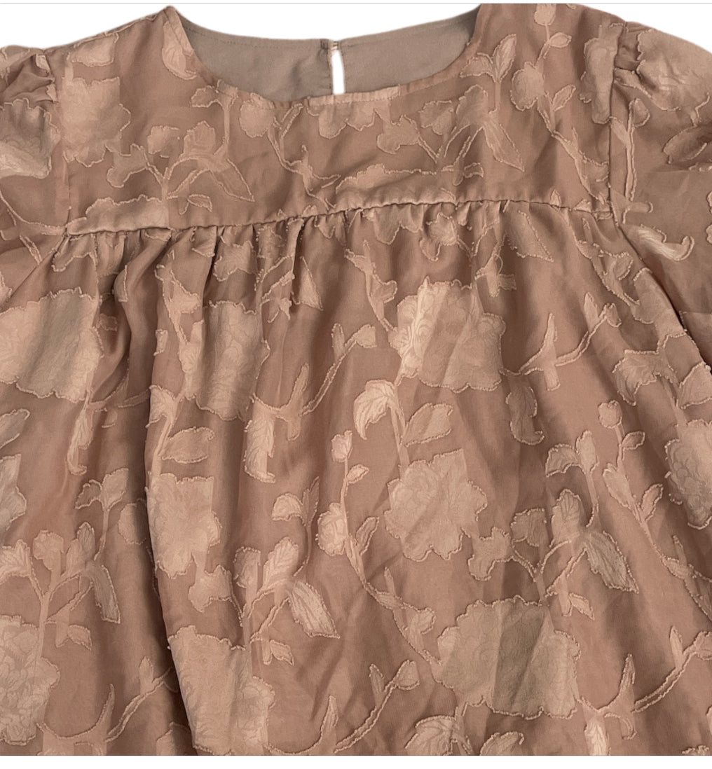 Floral Mauve Blouse with Bell Sleeves (Large)