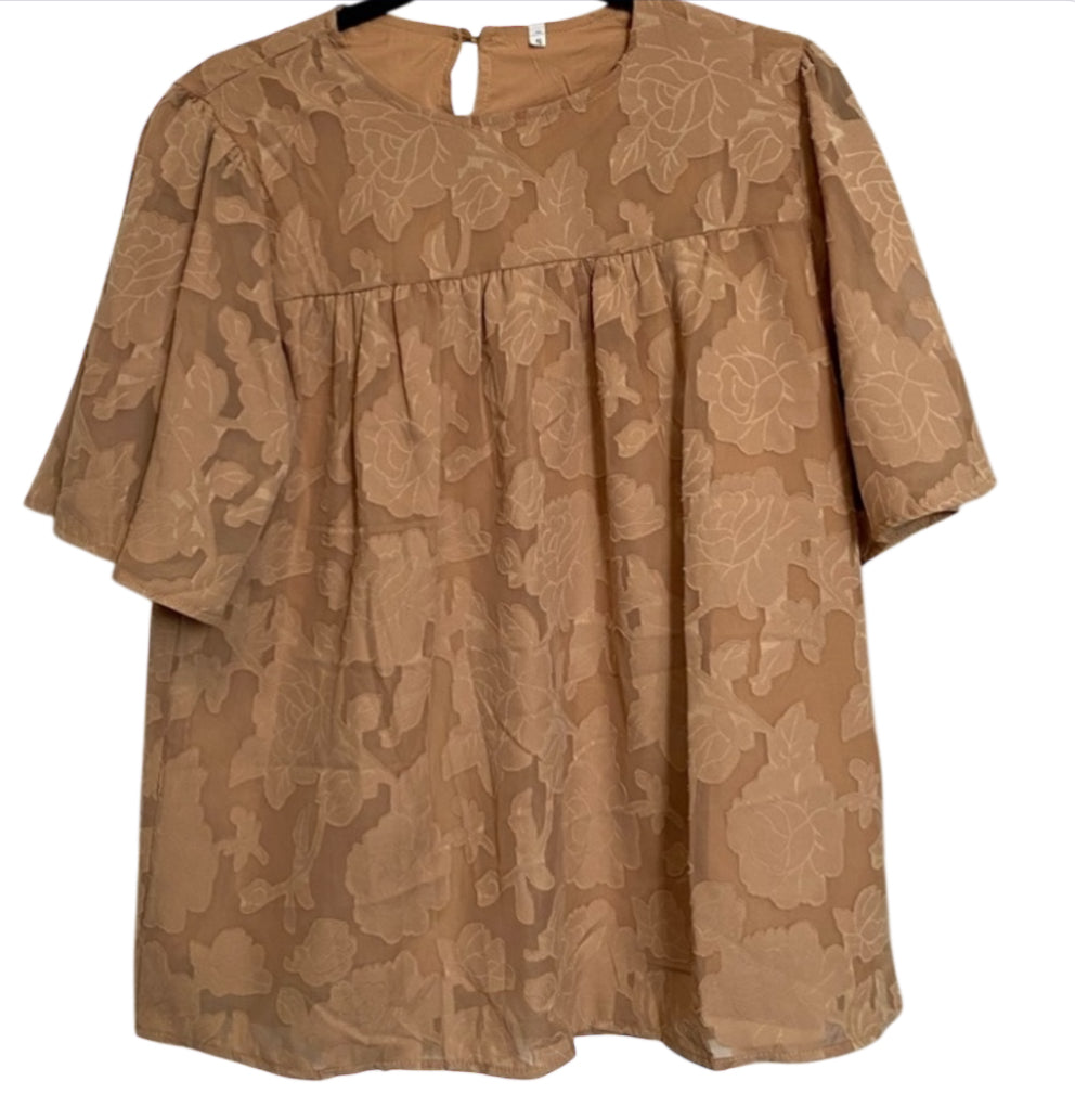 Floral Mauve Blouse with Bell Sleeves (Large)