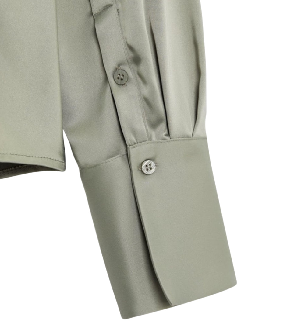 Zara Satin Effect Sage Green Button Down Shirt (X-Large)