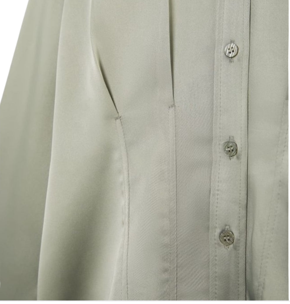 Zara Satin Effect Sage Green Button Down Shirt (X-Large)