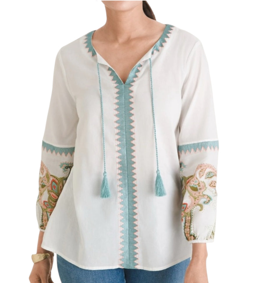 Chico’s Boho Embroidered Peasant Top (2P)
