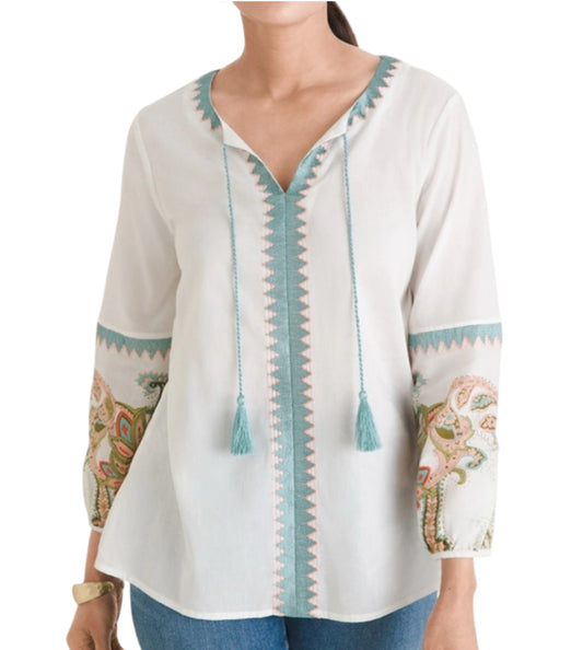 Chico’s Boho Embroidered Peasant Top (2P)