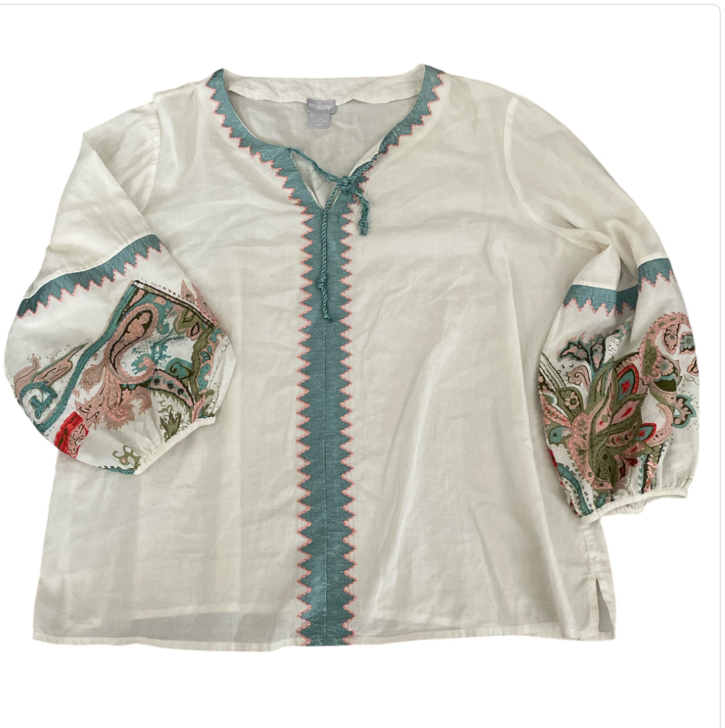 Chico’s Boho Embroidered Peasant Top (2P)