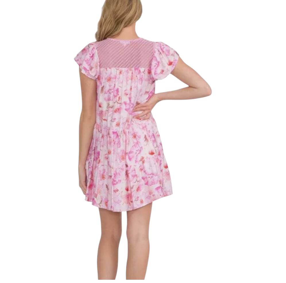 TCEC Pink Floral & Lace Mini Dress (Small)