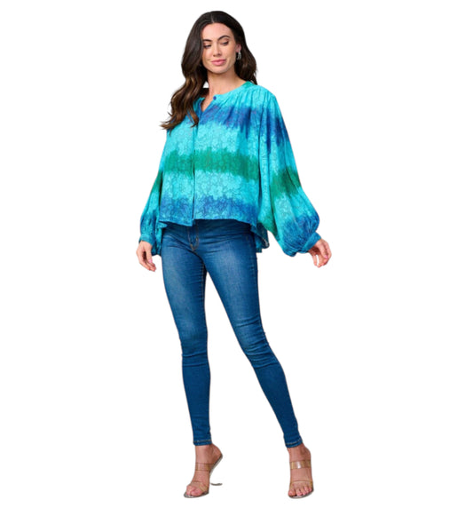NU Couture Floral Blue Tie Dye Blouse (one size)