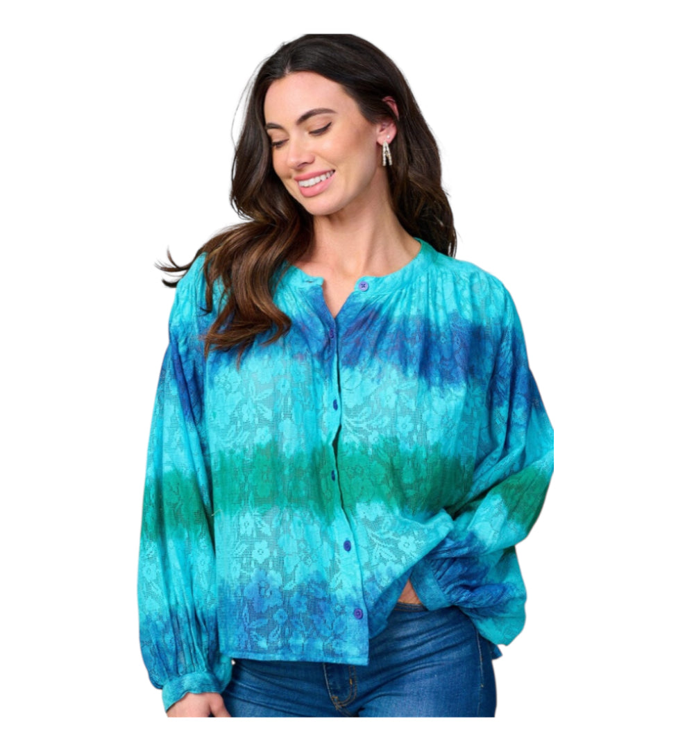NU Couture Floral Blue Tie Dye Blouse (one size)