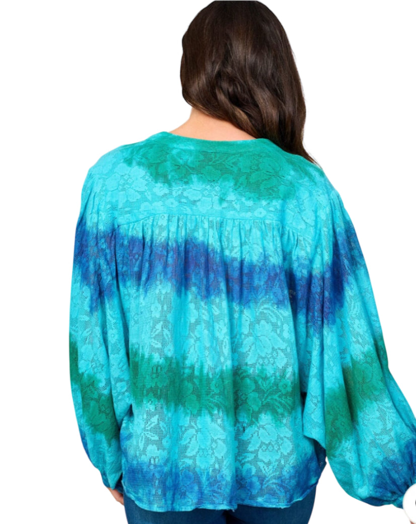 NU Couture Floral Blue Tie Dye Blouse (one size)