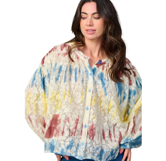 NU Couture Floral Tie Dye Blouse (one size)