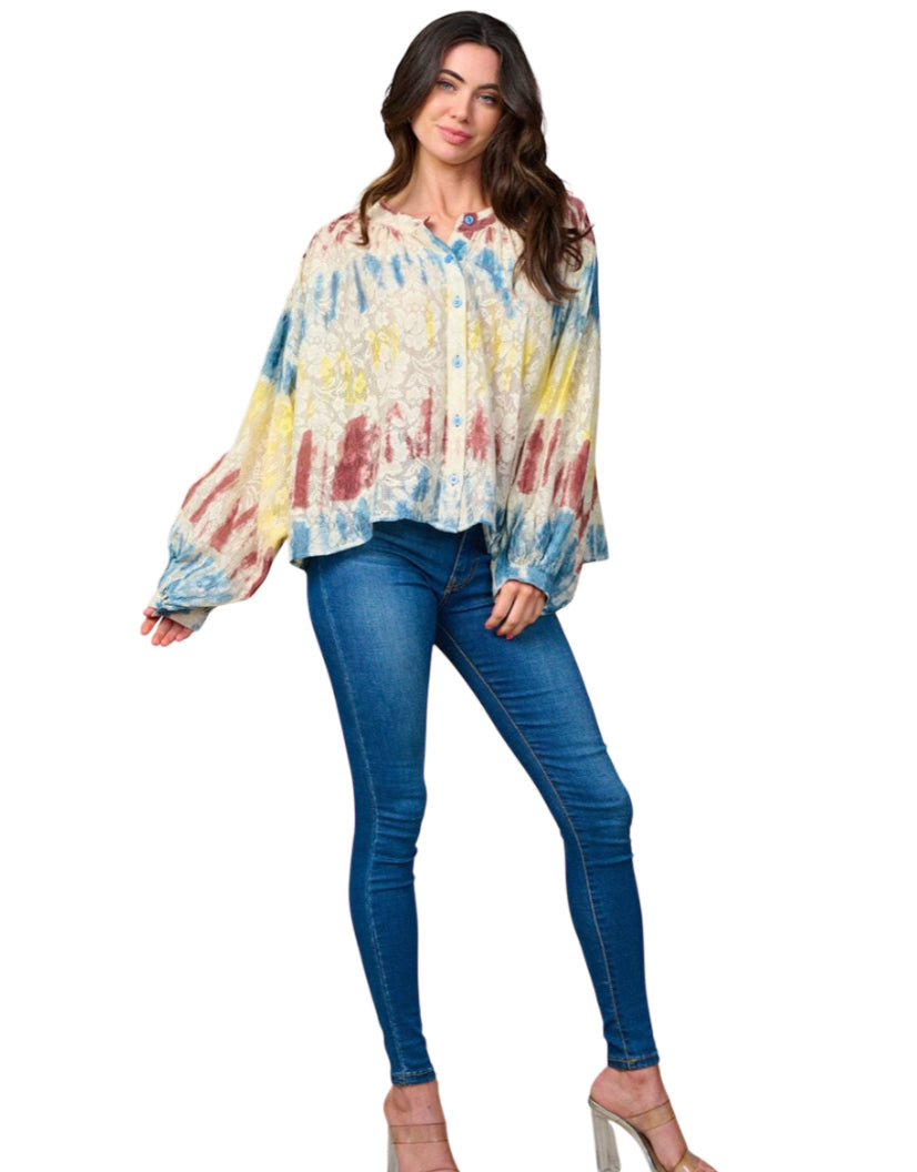 NU Couture Floral Tie Dye Blouse (one size)