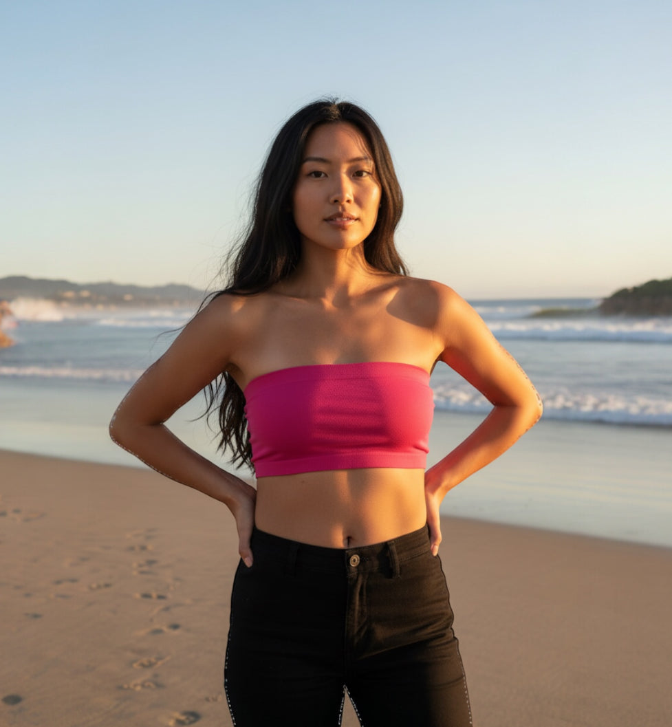 Zenana Seamless Strapless 7" Pink Bandeau Tube Top w/No Pad