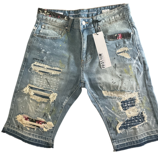 First Row Patch Work Denim Shorts