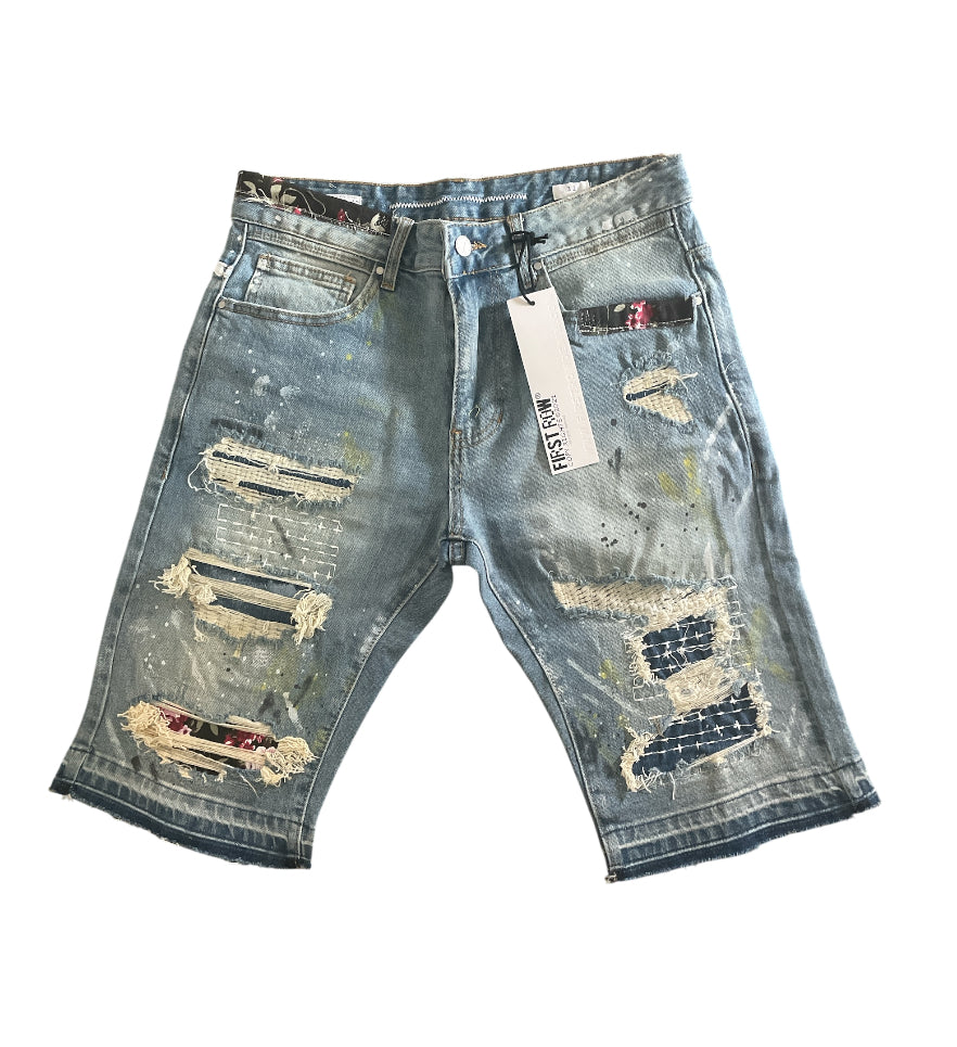 First Row Patch Work Denim Shorts