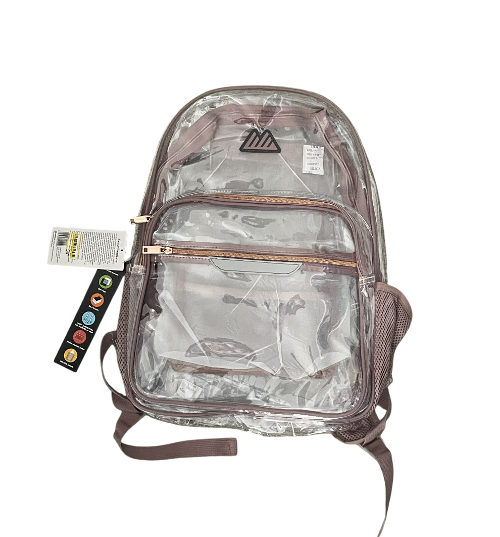 Summit Ridge Clear Backpack features rose-colored straps and trim.