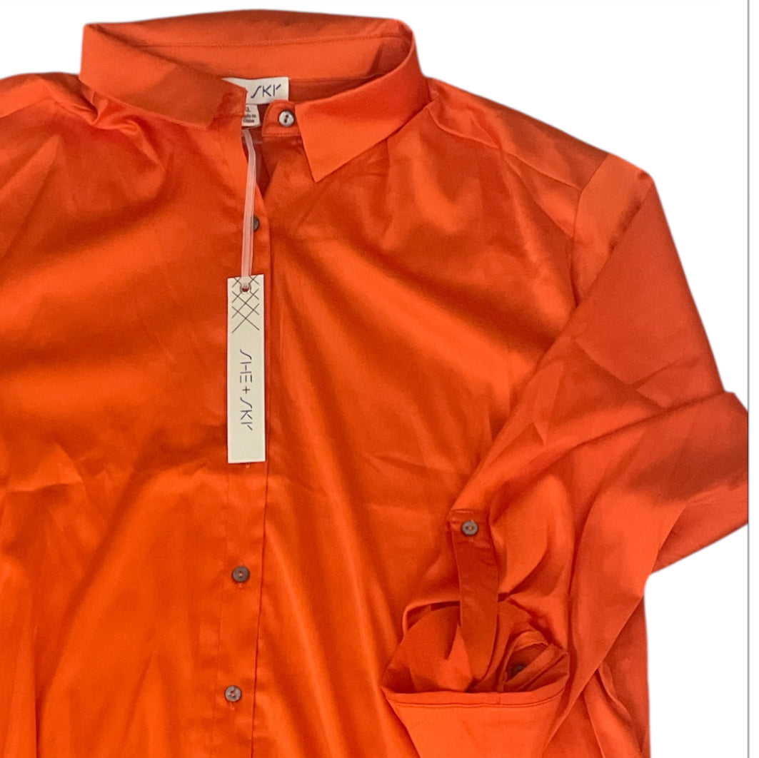 She + Sky Orange Button Down Blouse (X-Large)