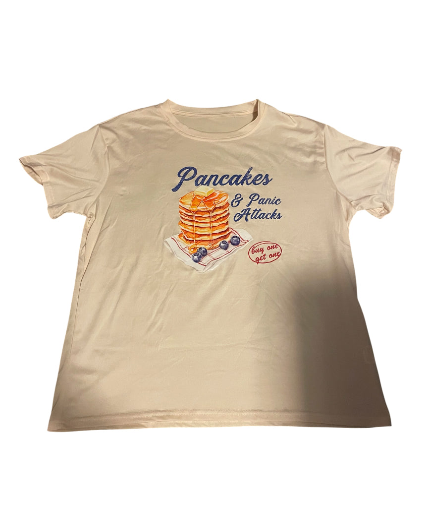 Pancakes & Panic Attacks Funny Retro Graphic Tee (X-Large)