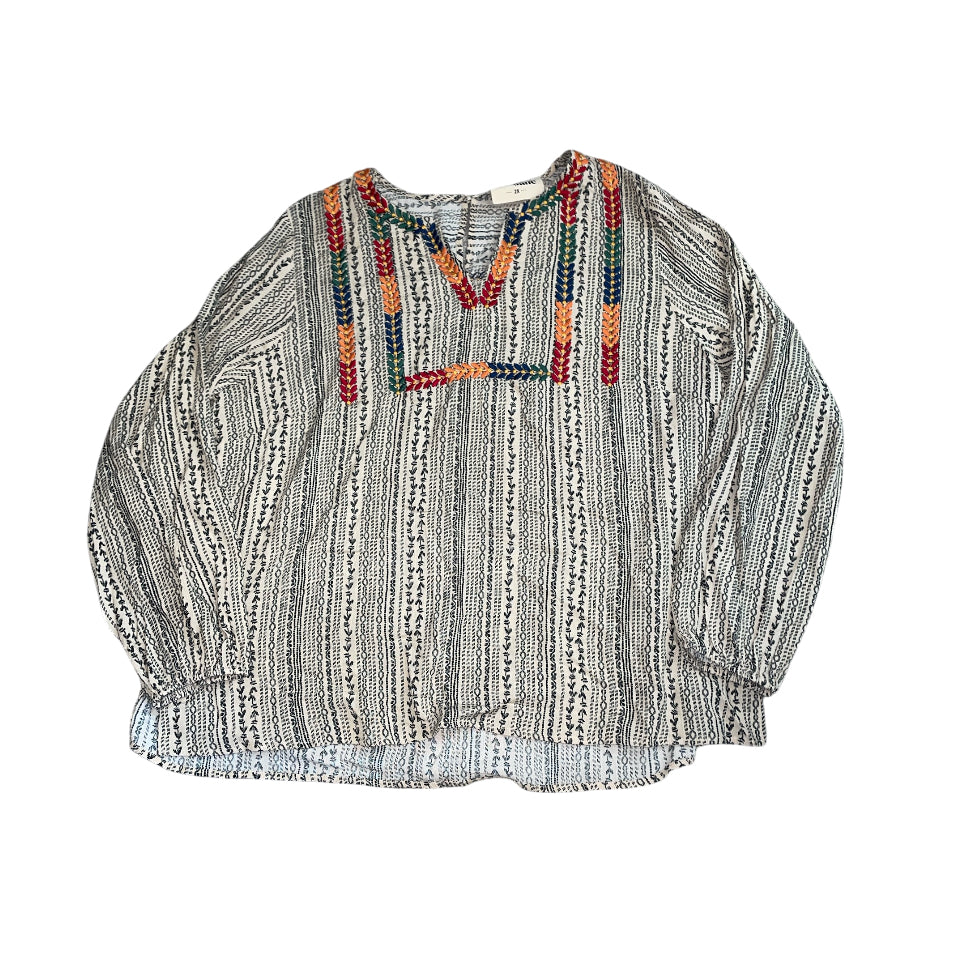 Savanna Jane Cream Tunic with Multicolor Embroidered V-Neck (2X)