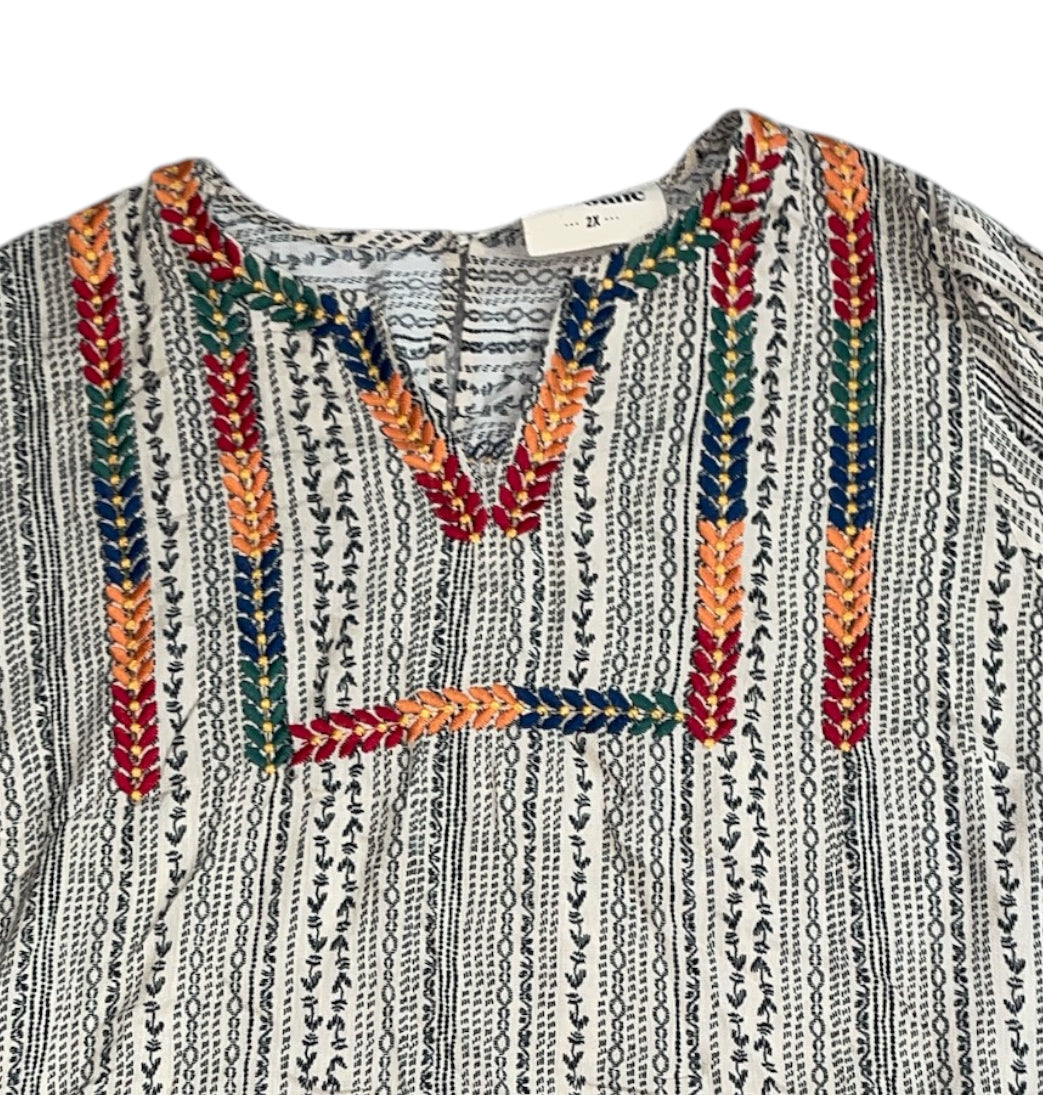 Savanna Jane Cream Tunic with Multicolor Embroidered V-Neck (2X)