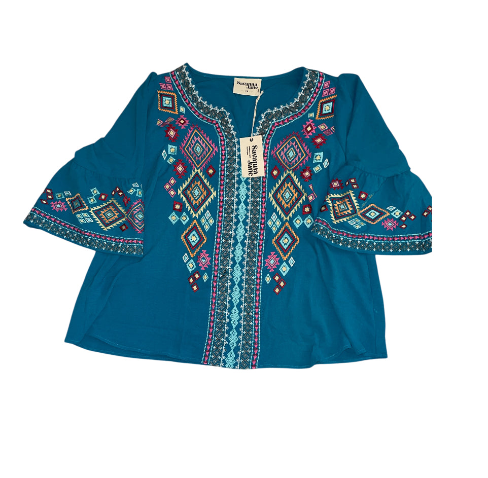 Savanna Jane Teal Embroidered Top (1x)