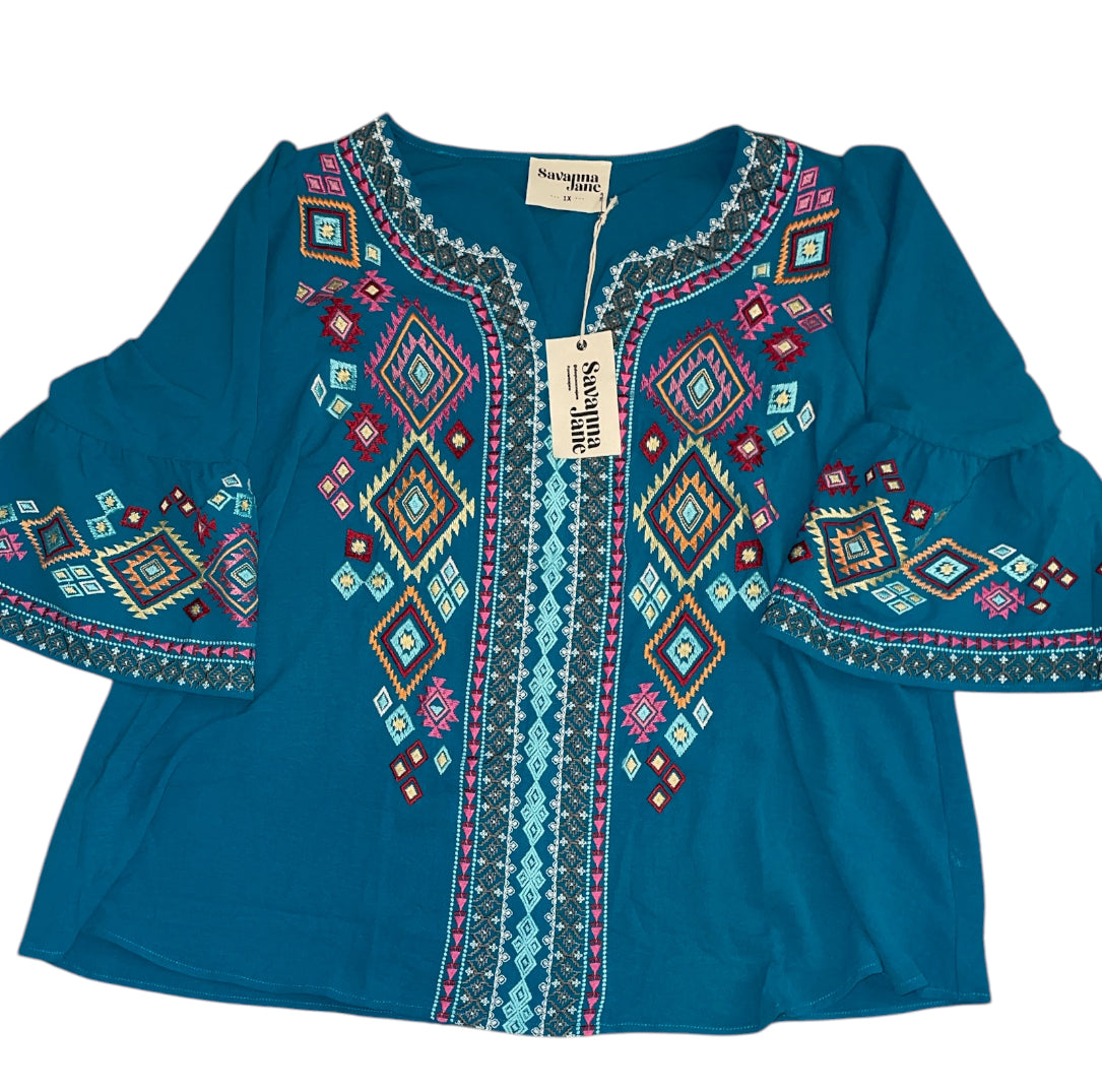 Savanna Jane Teal Embroidered Top (1x)