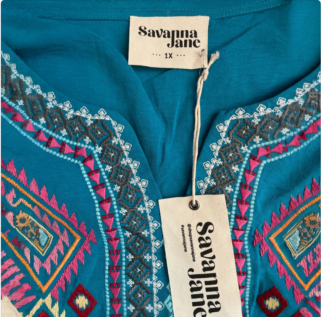 Savanna Jane Teal Embroidered Top (1x)