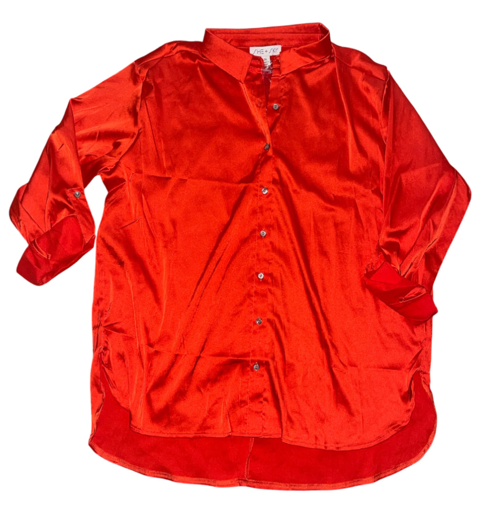 She + Sky Red Button Down Blouse (X-Large)
