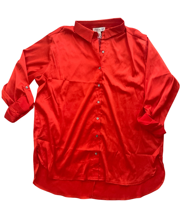 She + Sky Red Button Down Blouse (X-Large)