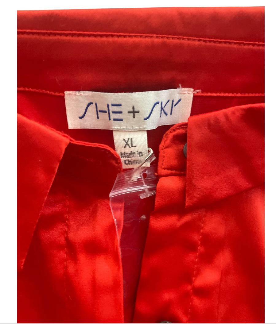 She + Sky Red Button Down Blouse (X-Large)