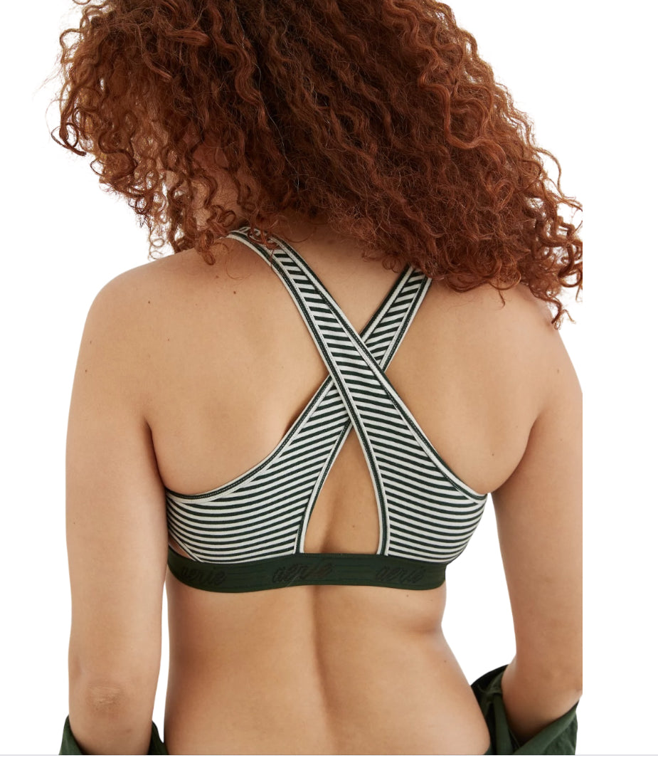 Aerie Striped Logo Cut Out Scoop Bralette Sport Bra (X-Large)