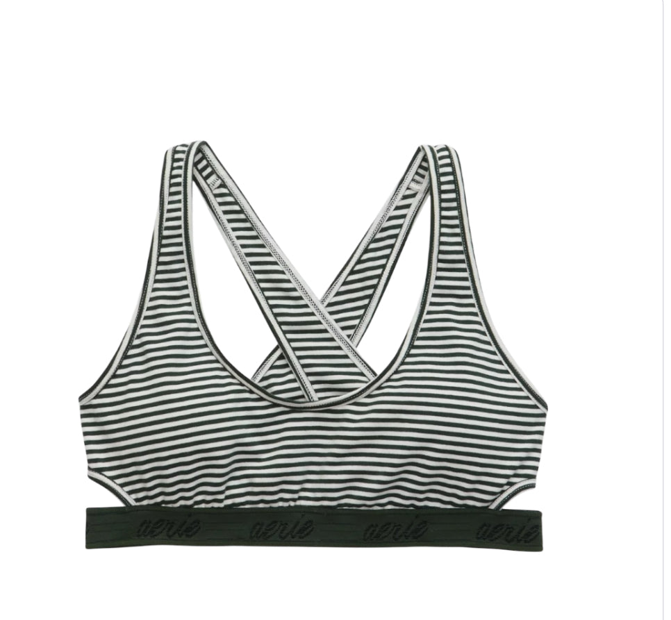 Aerie Striped Logo Cut Out Scoop Bralette Sport Bra (X-Large)