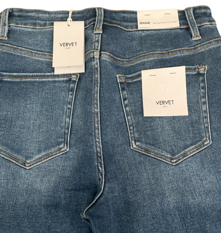 Vervet Jeanne Denim Blue High Rise Slim Straight Jeans (32)