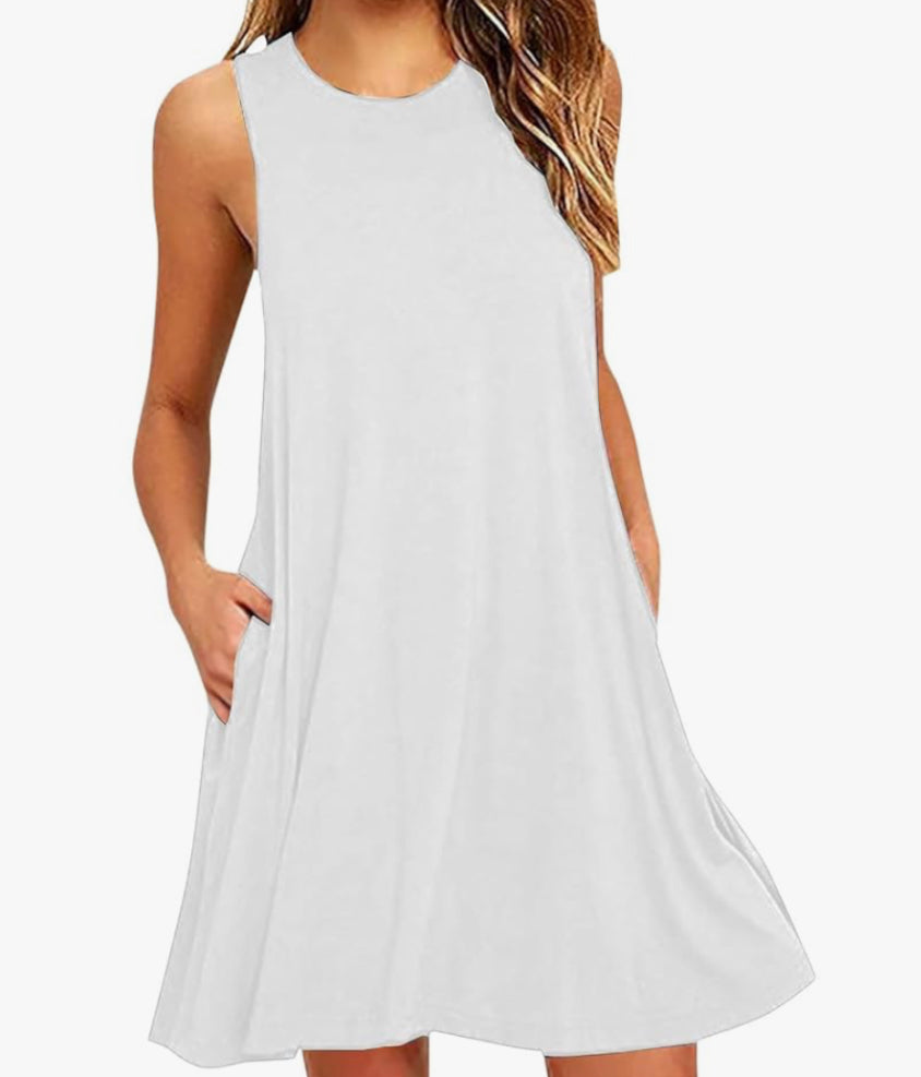 Elan White Sleeveless Loose Tank Dress (Medium)