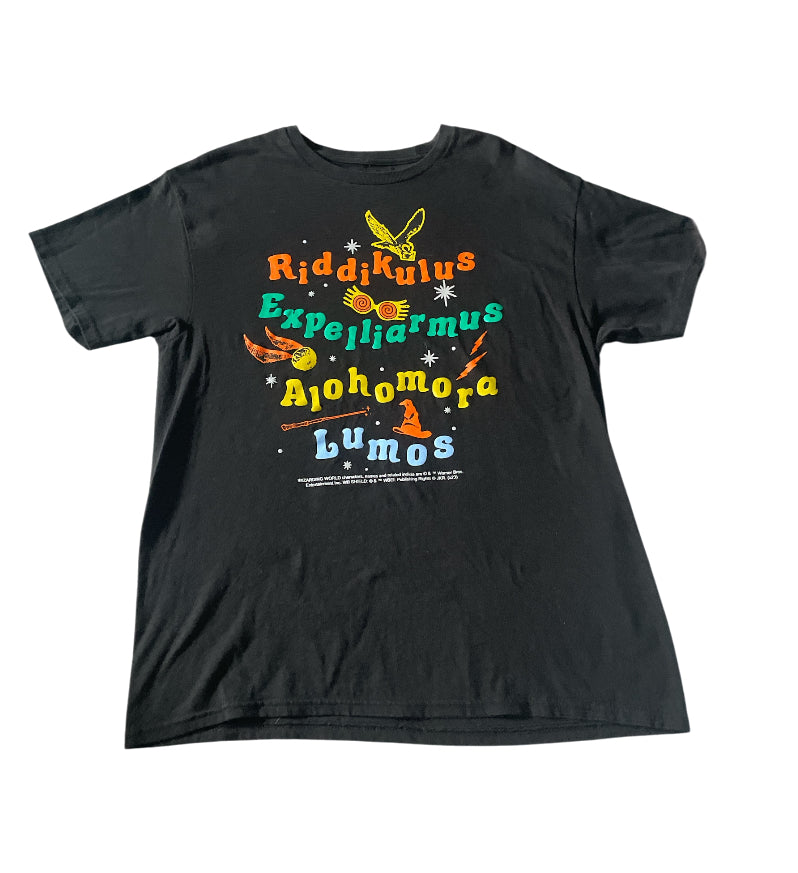 Harry Potter Wizarding World Spells Graphic Black Tee (X-Large)