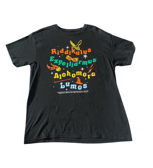 Harry Potter Wizarding World Spells Graphic Black Tee (X-Large)