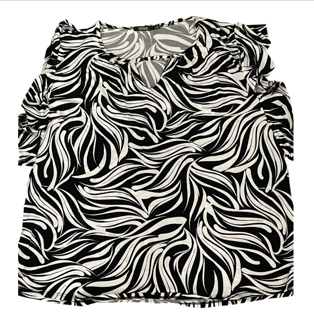 Cure Black & White Swirl Zebra Print Blouse (2XL)