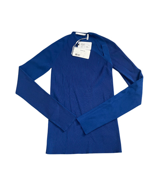 Helmut Lang Cobalt Blue Ribbed V-Neck Long Sleeve Top (Small)