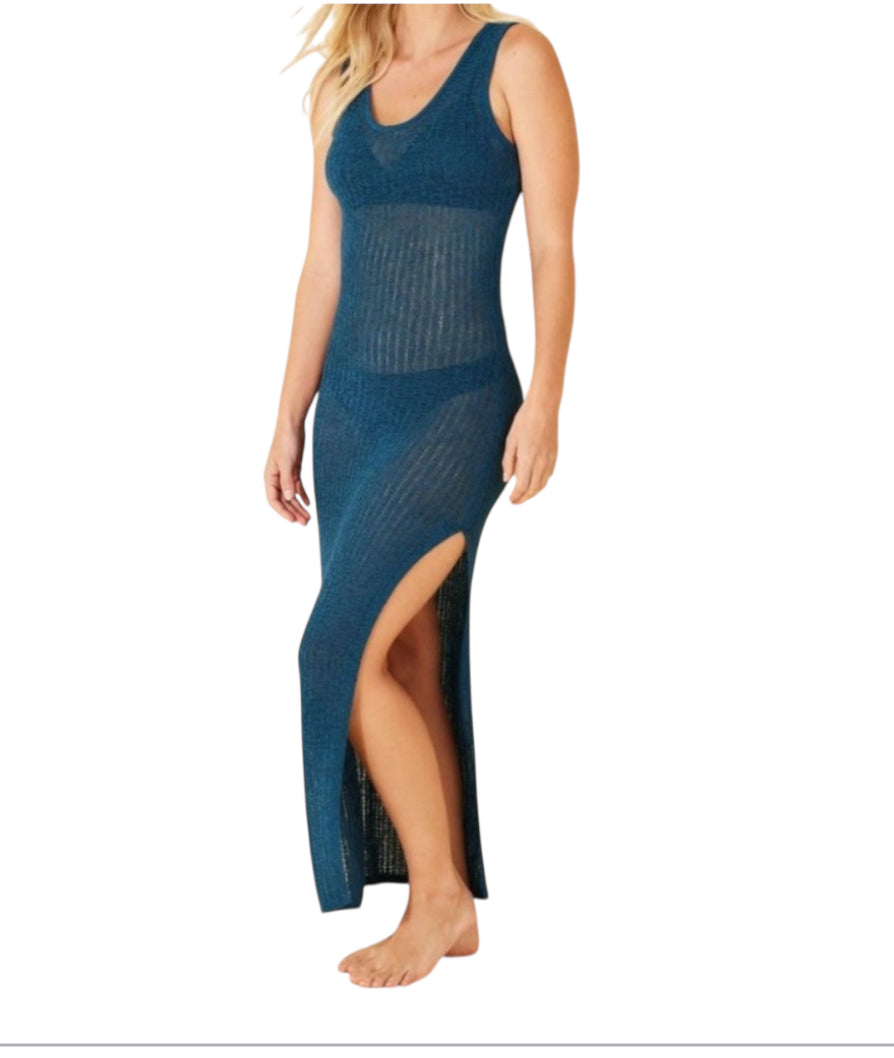 Shade &amp; Shore Crochet Maxi Cover Up Tank Dress Teal Blue (X-Large)
