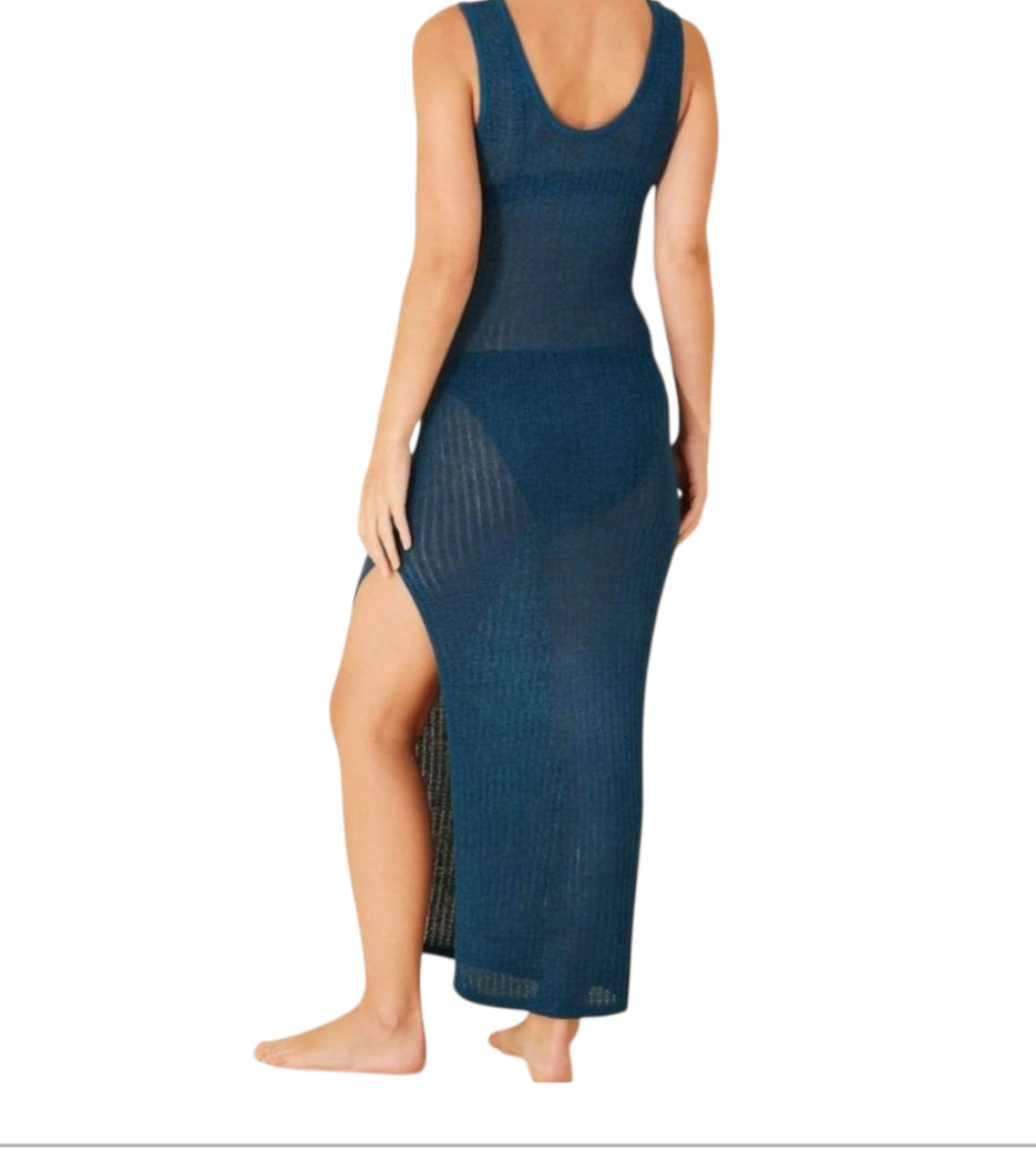 Shade &amp; Shore Crochet Maxi Cover Up Tank Dress Teal Blue (X-Large)