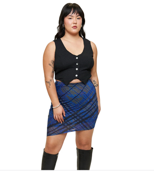 What Lo Wants Mia Asymmetrical Mesh Mini Skirt (Large)