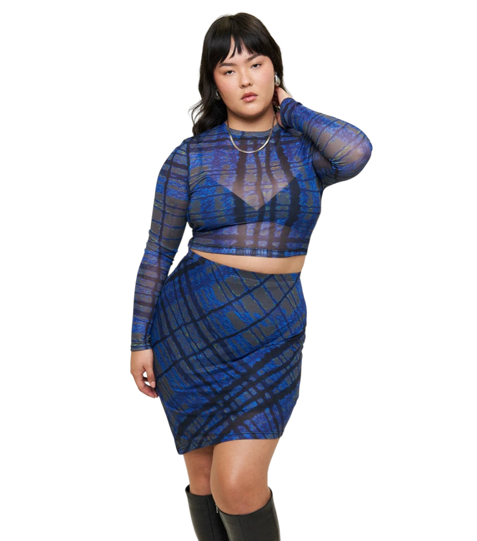 What Lo Wants Mia Asymmetrical Mesh Mini Skirt (Large)