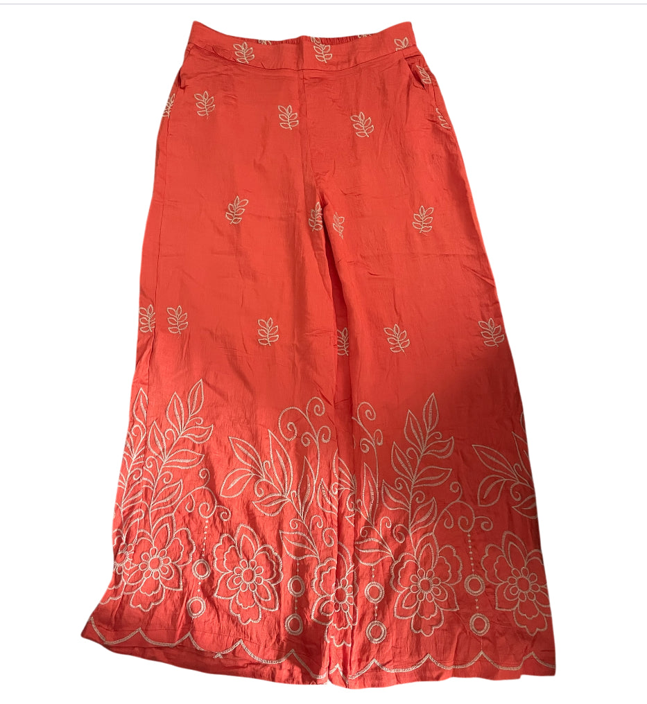 Fancy Fashion Ilara Floral Print Linen Blend Wide Leg Palazzo Pants (2XL)