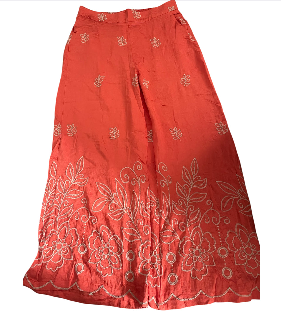 Fancy Fashion Ilara Floral Print Linen Blend Wide Leg Palazzo Pants (2XL)