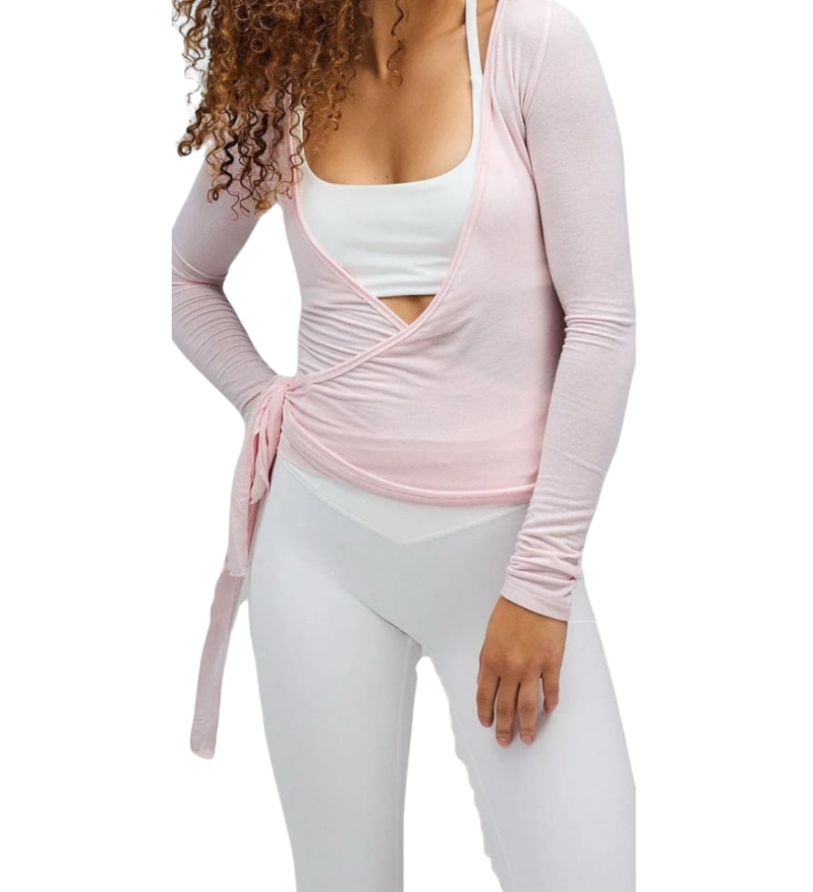 Wrap Long Sleeve Tie Front Top for Ballet Dance Pilates Yoga (Small)