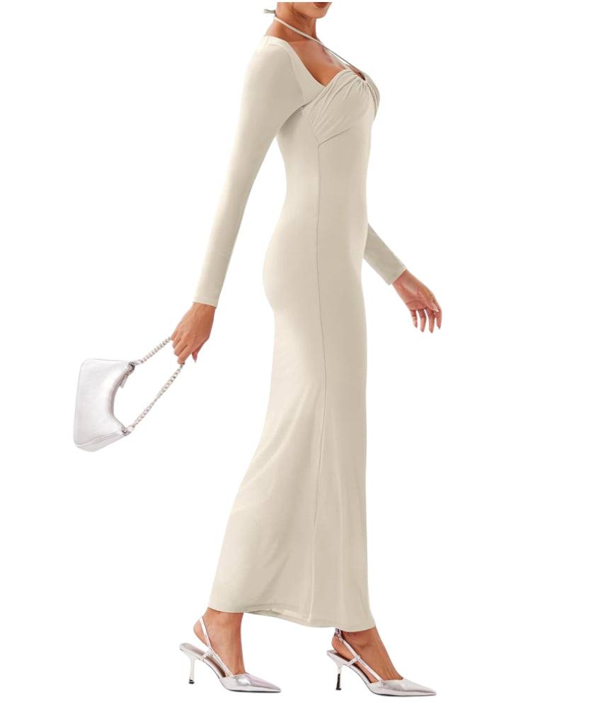 REORIA Long Sleeve Inverted Trapezoid Cross Neck Mermaid Dress (Small)