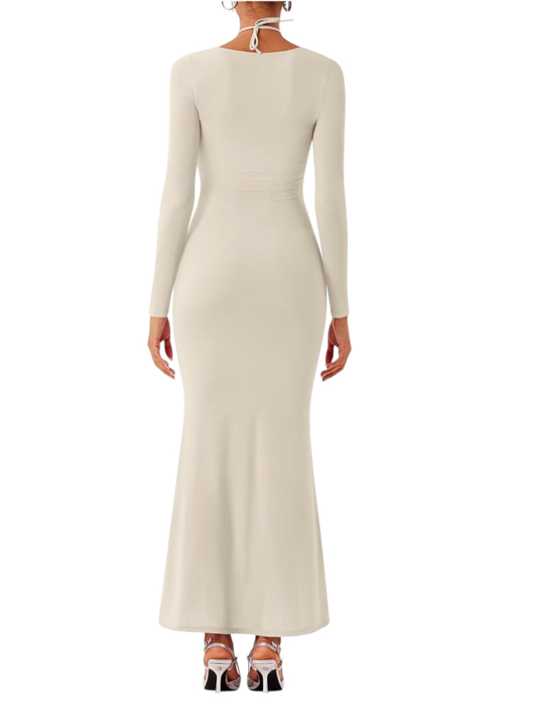 REORIA Long Sleeve Inverted Trapezoid Cross Neck Mermaid Dress (Small)