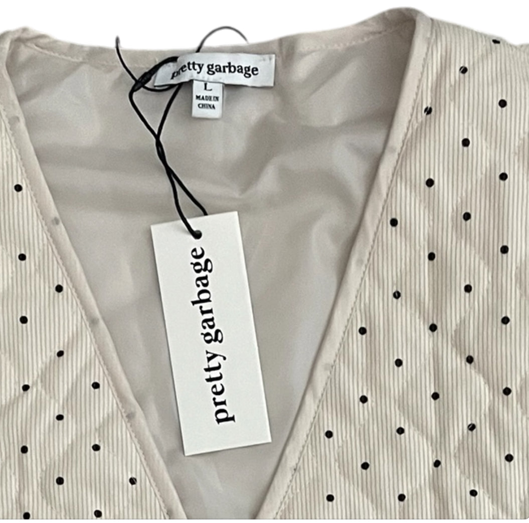 Pretty Garbage cream-colored quilted vest with a polka dot pattern (Large)